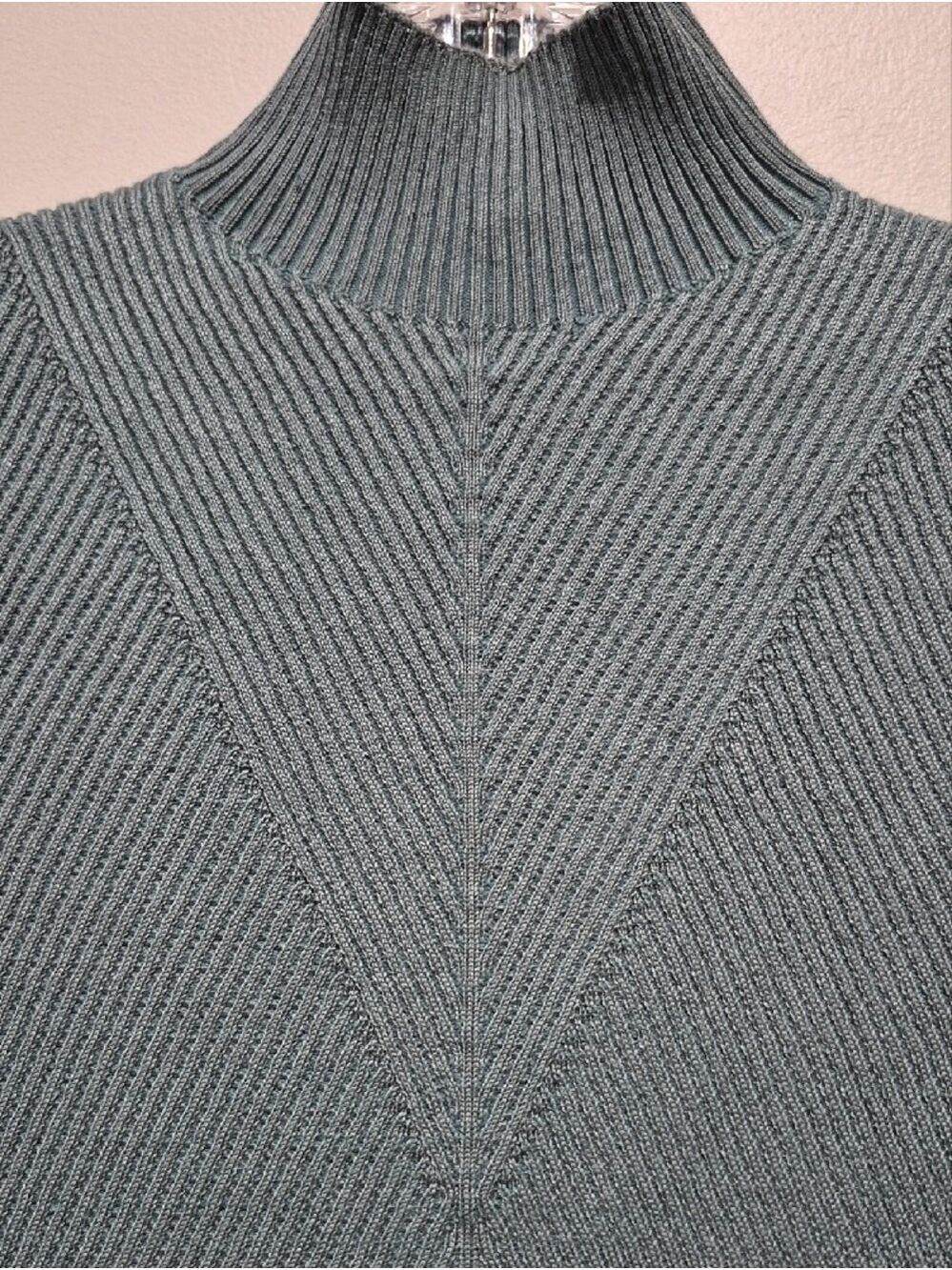 Le Chateau Dusty Teal Chevron Ribbed Mock Neck Knit Sweater Dress PS - Picture 3 of 6